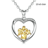 925 Sterling Silver Mom Love Angel Baby Pendants Crystal Heart Pendant Necklace Women Fashion Jewelry Gift
