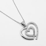 925 Sterling Silver CZ Double Heart Pendant Necklace I Love You Fine Jewelry for Woman Birthday Gift