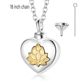 925 Sterling Silve Lotus flower Keepsake Heart Locket Necklace Pendant Memorial Urn Jewelry for Cremation Ashes Of Loved