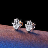 925 Sterling Silver Hamsa Hand Of Fatima Hamsa Stud Earrings for Women Crystal Zircon Earring Silver good Lucky Jewelry