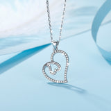 925 Sterling Silver I Love You to the moon and back Pendant Heart Necklace with AAA CZ Collar Jewelry for Women lady