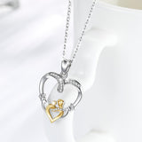 925 Sterling Silver Mom Hand to Hand Heart Pendant Necklace Fine Jewelry with AAA CZ & box for Birthday party gift