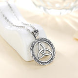 925 Sterling Silver Vintage Irish Celtic Trinity Knot Round Pendant Necklace with box Celtic knot Jewelry for Women