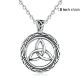 925 Sterling Silver Vintage Irish Celtic Trinity Knot Round Pendant Necklace with box Celtic knot Jewelry for Women