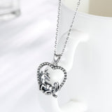 925 Sterling Silver black horse Pendant unicorn Necklace with heart style Vintage Jewelry for women wife party gift
