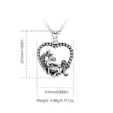 925 Sterling Silver black horse Pendant unicorn Necklace with heart style Vintage Jewelry for women wife party gift