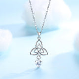 925 Sterling Silver triangle Pendant Necklace with CZ Charm good Luck Celtic Knot Women Jewelry for Birthday Gift