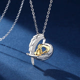 Authentic 925 Sterling Silver Angel Wings Heart Pendant Necklaces Fashion Gold Hand in Hand Fashion Jewelry for Women