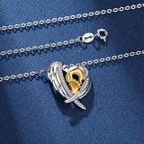 Authentic 925 Sterling Silver Angel Wings Heart Pendant Necklaces Fashion Gold Hand in Hand Fashion Jewelry for Women