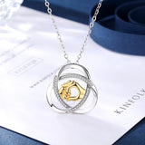 Genuine 925 Sterling Silver Round Pendant Necklaces Golden Hand Clear Zircon Fashion Jewelry for Women Gift