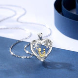 925 Sterling Silver Gold Color Mom Hold Baby in Crystal Heart Pendant Necklace for Women's Fashion Jewelry