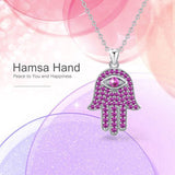 925 Sterling Silver Hamsa Hand Pendant Necklaces Pink Zircon Fashion Jewelry For Women