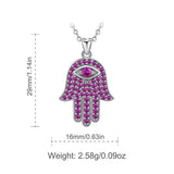 925 Sterling Silver Hamsa Hand Pendant Necklaces Pink Zircon Fashion Jewelry For Women