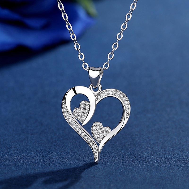 925 Sterling Silver Heart Pendant Necklaces Clear Zircon Fashion Jewel