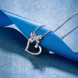 925 Sterling Silver Heart Pendant Necklaces for Women Girls Pink Bow-knot Fashion Sterling-silver Jewelry