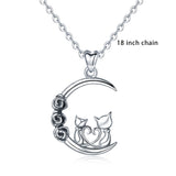 Siamese cat 2 cat On moon Dating pussy Pendant Necklace For Women Best Friend Gift Sterling silver vintage  Jewelry