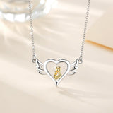 Sterling Silver Angel Mother Pendant Necklace 925 Solid Silver Heart Chain Necklaces Fashion Jewelry for Mom Gift