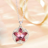 925 Sterling Silver Pendant Necklace Pink Star Embellished With Crystals