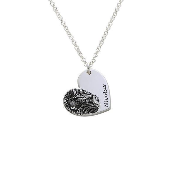 925 Sterling Silver Personalized Fingerprint Heart Necklace-Adjustable 16”-20”