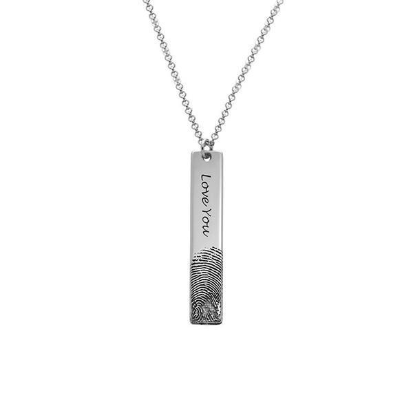 925 Sterling Silver Personalized Fingerprint Engraved Vertical Bar Necklace