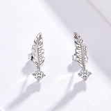925 Sterling Silver  Zircon  Feather Stud Earrings For Girls
