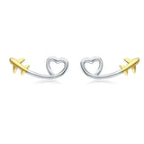  Silver Gold Plated Plane Heart  Stud Earrings