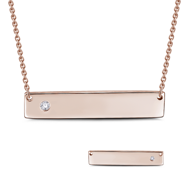 Diamond Inlay 925 Sterling Silver  Personalized Bar Necklace-Adjustable 16”-20”