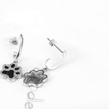 White and Black CZ Cute Pet Cat Puppy Dog Paw Print Earrings in Sterling Silver
