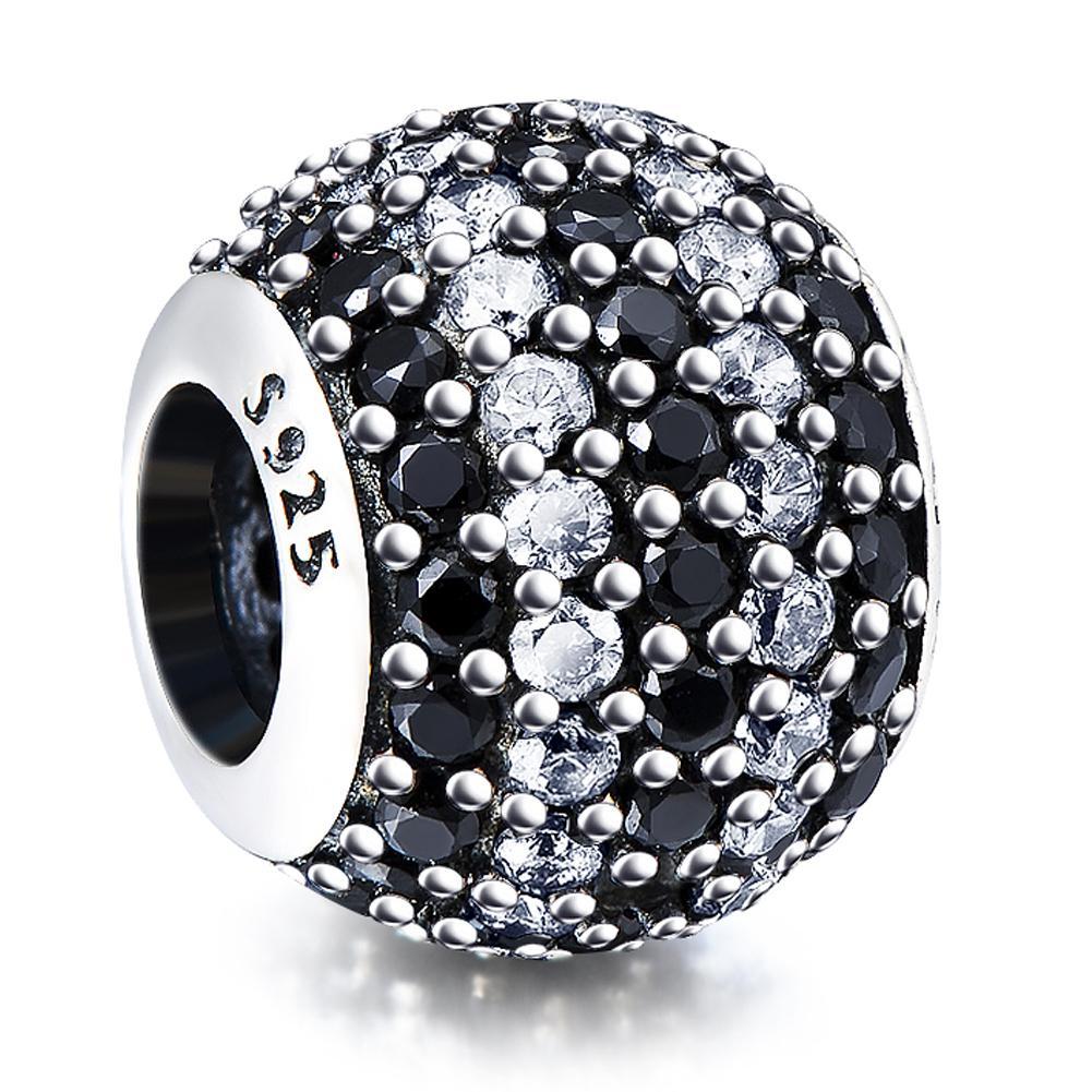 Fashion Black&White Cubic Zirconia Sterling Silver Charm For Bracelet and Necklace