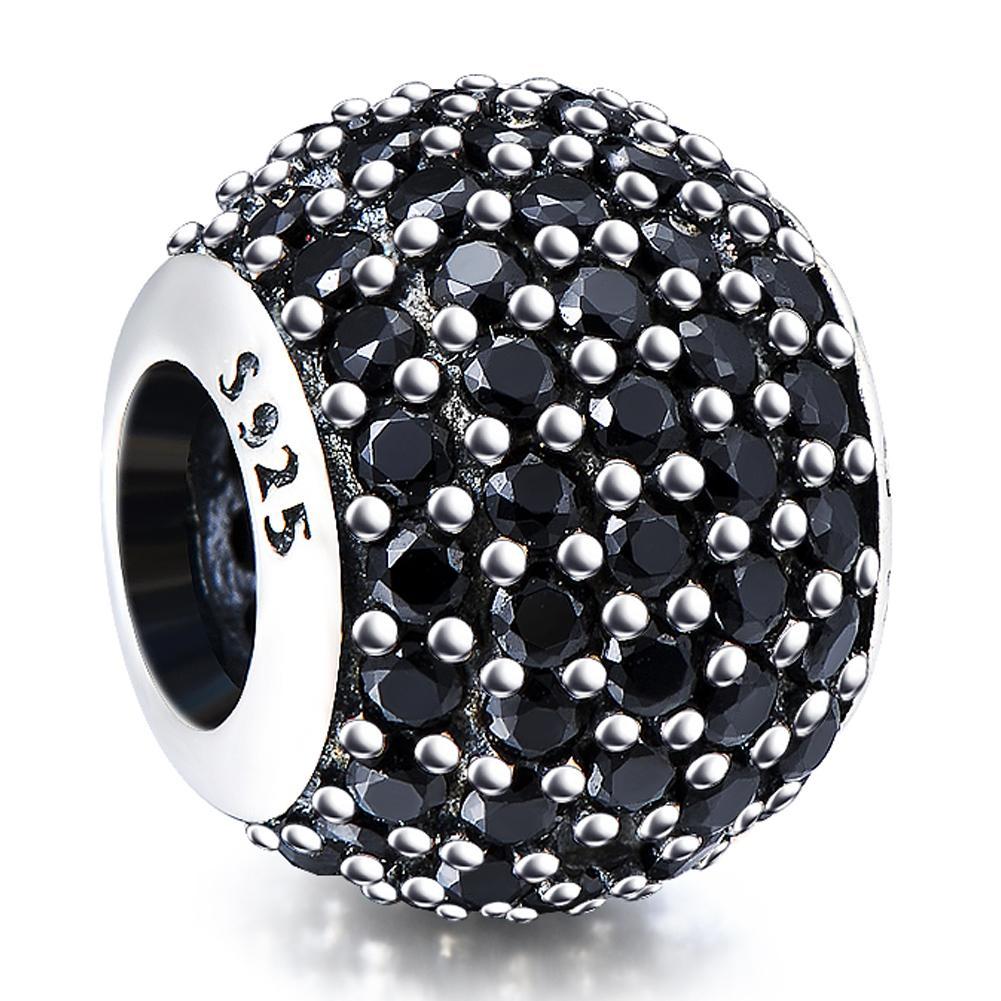 Fashion Black Cubic Zirconia Sterling Silver Charm For Bracelet and Necklace