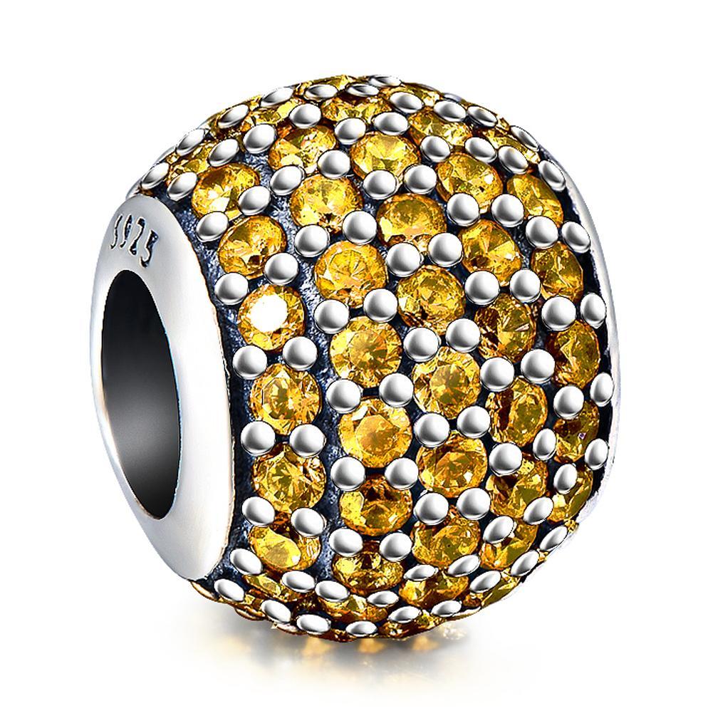Fashion Yellow Cubic Zirconia Sterling Silver Charm For Bracelet and Necklace