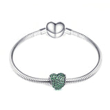 925 Sterling Silver Green Cubic Zirconia Heart Charm Fit for Bracelet and Necklace