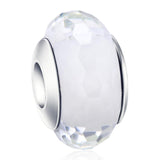 Diamond Faced White Glass Sterling Silver Charm for Bracelet and Necklace