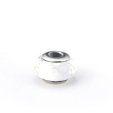 Diamond Faced White Glass Sterling Silver Charm for Bracelet and Necklace
