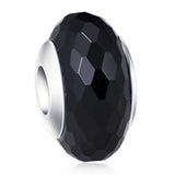 Sterling Silver Diamond Faced Black Glass Charm for Bracelet and Necklace