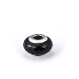Sterling Silver Diamond Faced Black Glass Charm for Bracelet and Necklace
