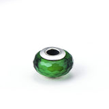 Diamond Faced Green Glass Sterling Silver Charm for Bracelet and Necklace
