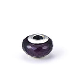 Diamond Faced Purple Glass Sterling Silver Charm for Bracelet and Necklace