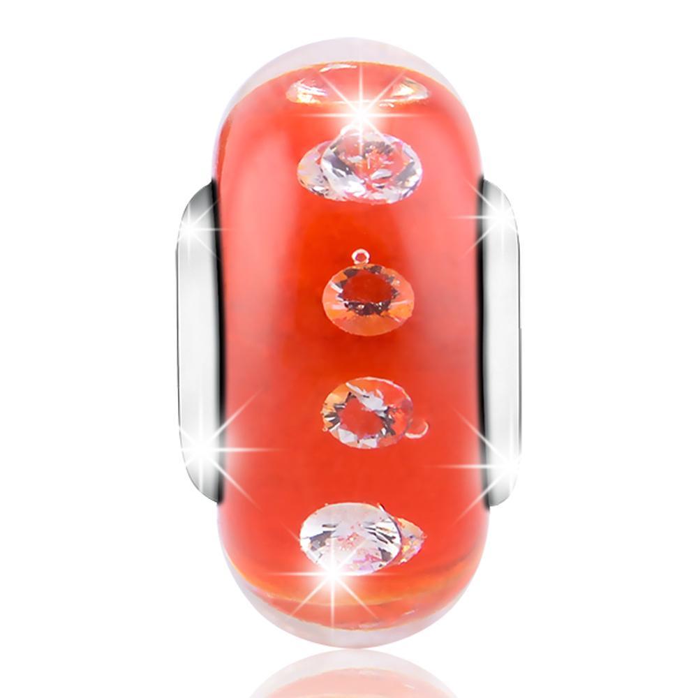 925 Sterling Silver-Red Built-in Bubble Glass Charm for Bracelet and Necklace