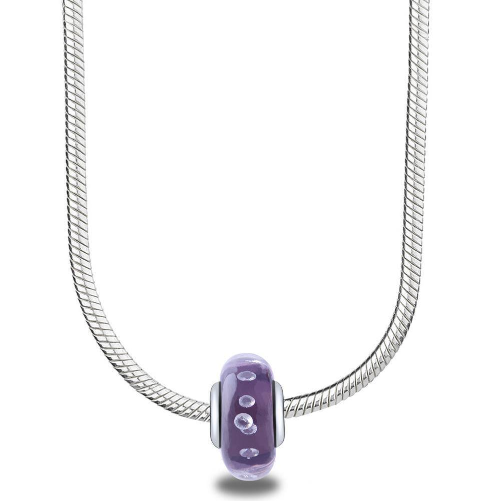 Purple Built-in Bubble Glass Charm for Bracelet and Necklace-925 Sterling Silver