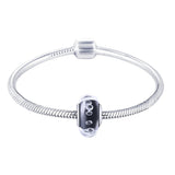 Black Built-in Diamond Glass 925 Sterling Silver Charm for Bracelet and Necklace