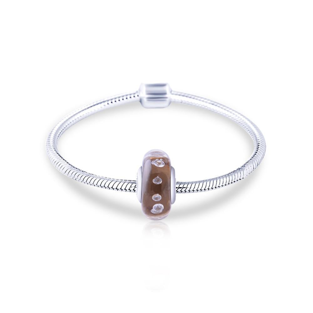 Brown Built-in Diamond Glass Charm for Bracelet and Necklace 925 Sterling Silver