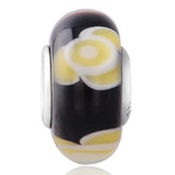 Yellow Flower Black Glass Charm for Bracelet and Necklace 925 Sterling Silver