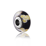 Yellow Flower Black Glass Charm for Bracelet and Necklace 925 Sterling Silver