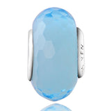 925 Sterling Silver Diamond Faced Blue Glass Charm for Bracelet and Necklace