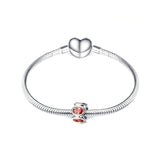 Fashion 925 Sterling Silver Red Cubic Zirconia Bracelet Charm For Bracelet and Necklace