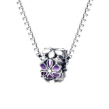 925 Sterling Silver Purple/White Flowers Rhinestones Charm For Bracelet and Necklace