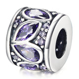 925 Sterling Silver Purple Leaves Cubic Zirconia Bracelet Charm