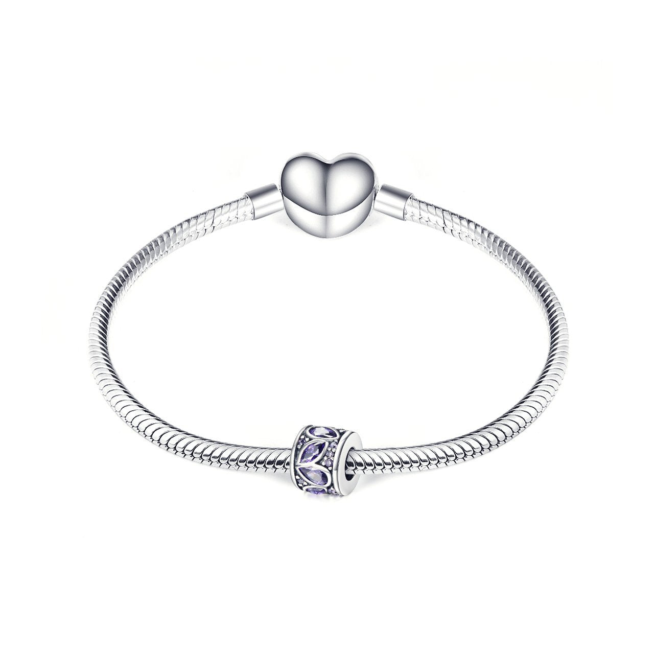 925 Sterling Silver Purple Leaves Cubic Zirconia Bracelet Charm