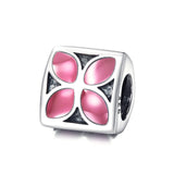 925 Sterling Silver Pink Flower Charm For Bracelet and Necklace